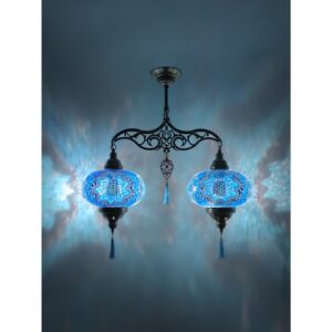 HANDMADE TURKİSH MOSAİC 2 GLOBE AUTHENTİC CHANDELİER LAMP