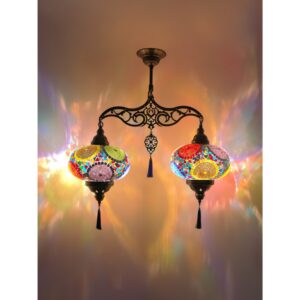 HANDMADE TURKİSH MOSAİC 2 GLOBE AUTHENTİC CHANDELİER LAMP