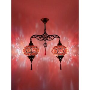 HANDMADE TURKİSH MOSAİC 2 GLOBE AUTHENTİC CHANDELİER LAMP