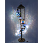 Handmade Turkish Mosaic 9-Globe Floor Lamp – 76.77" Tall Stained Glass Boho Light – Moroccan Style Home Decor (195x45 cm / 76.77x17.71 in)